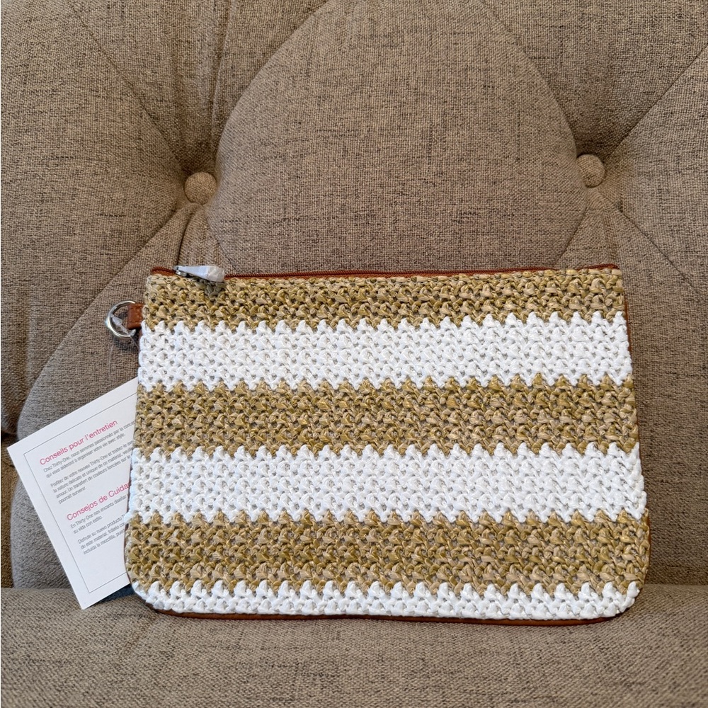 Thirty-One Woven Clutch in White and Tan